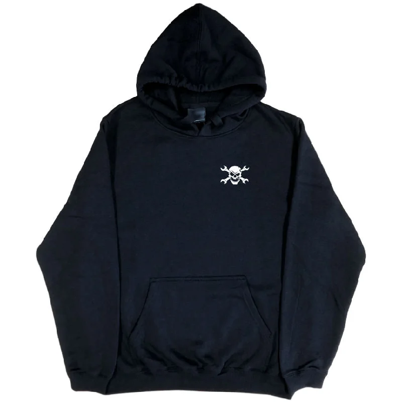 Skull & Crossed Spanners Left Chest Logo Hoodie (Black, Regular and Big Sizes)