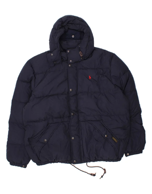 POLO RALPH LAUREN Mens Hooded Padded Jacket UK 46 3XL Navy Blue Polyester