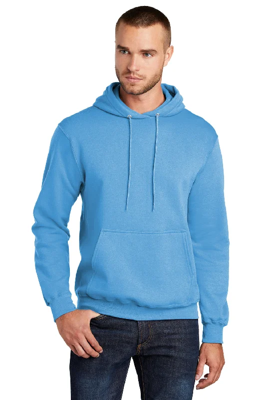 Port & Company Mens Core Pill Resistant Fleece Hooded Sweatshirt Hoodie w/ Pouch Pocket - Aquatic Blue