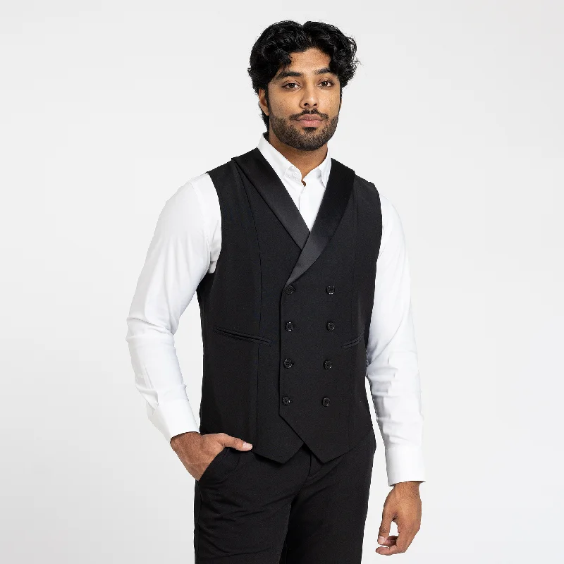 Men's Black Double Breasted Shawl Collar Vest