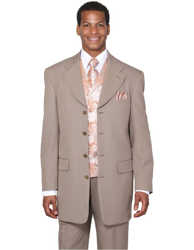 Mens 4 Button Wide Notch Lapel Fashion Tan Suit