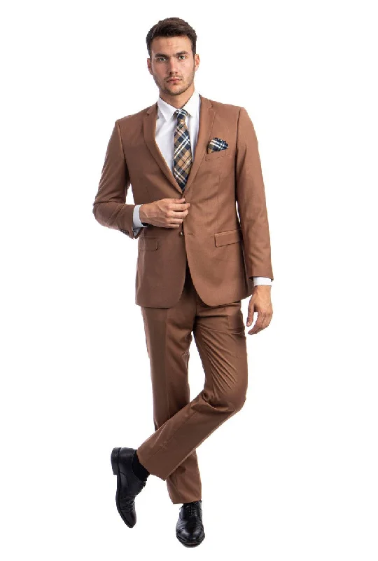 Essential Elegance Collection: Men's Two-Piece Suit Slim Fit with Notch Lapel In Caramel - Slim Fit