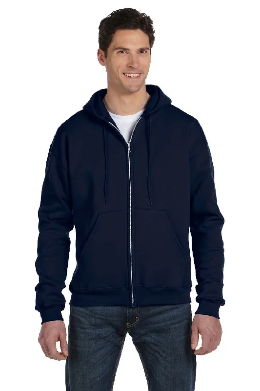 Champion Mens Double Dry Eco Moisture Wicking Fleece Full Zip Hooded Sweatshirt Hoodie w/ Pockets - Navy Blue