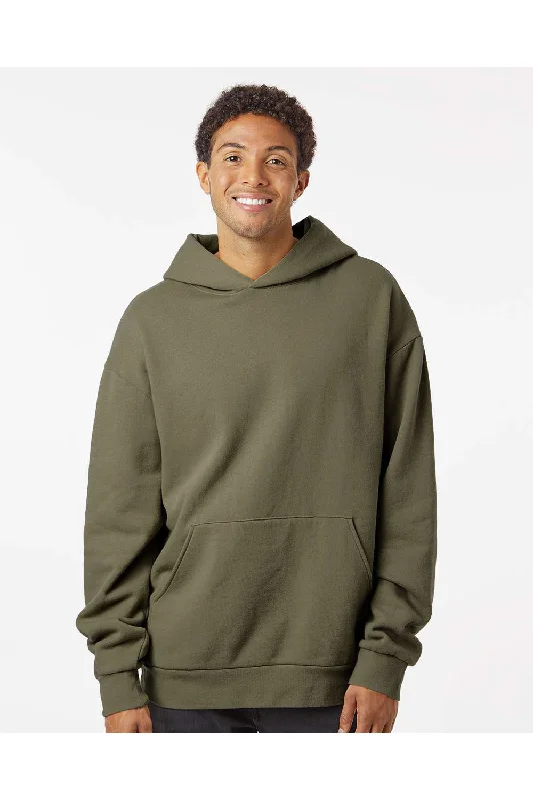 Independent Trading Co. Mens Avenue Hooded Sweatshirt Hoodie w/ Pouch Pocket - Olive Green