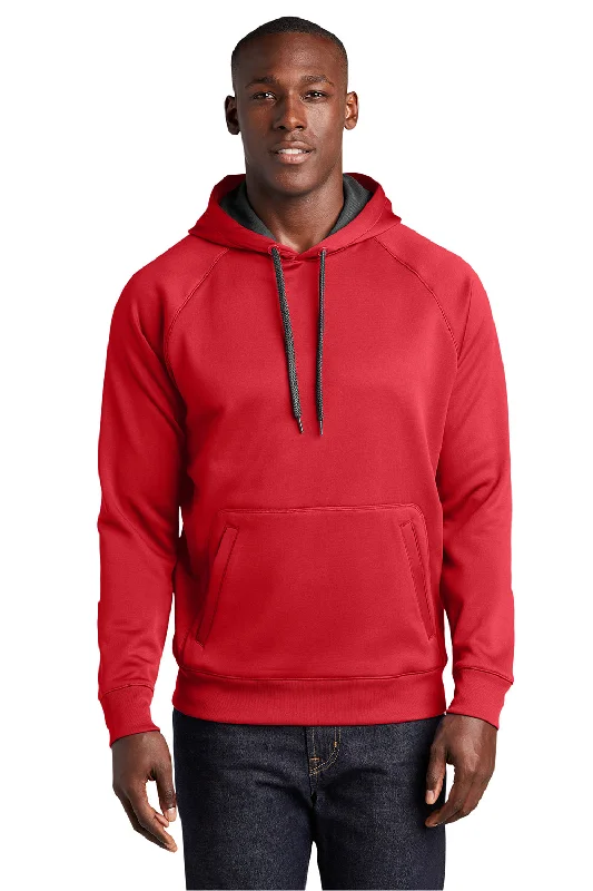 Sport-Tek Mens Tech Moisture Wicking Fleece Hooded Sweatshirt Hoodie w/ Pouch Pocket - True Red