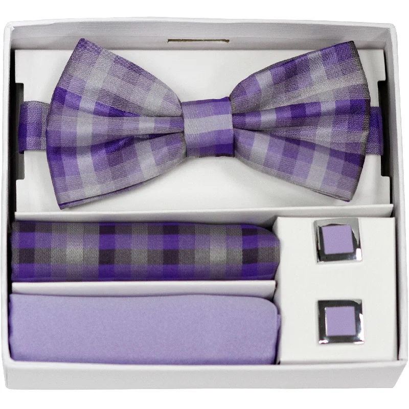 Adolfo Plaid Pattern Bow Tie, Hanky & Cufflink Box Set