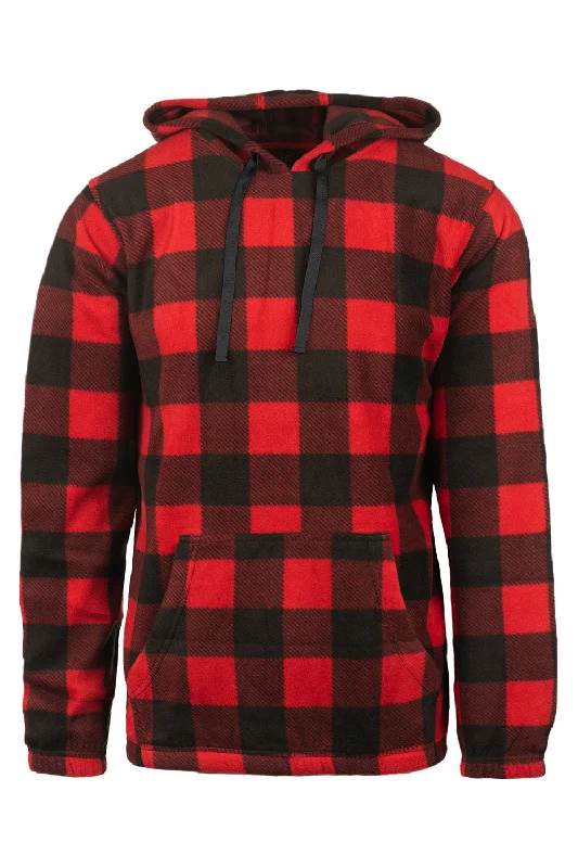 Burnside Mens Polar Fleece Pill Resistant Hooded Sweatshirt Hoodie w/ Pouch Pocket - Buffalo Plaid