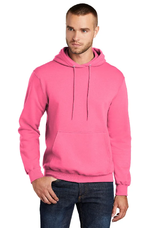 Port & Company Mens Core Pill Resistant Fleece Hooded Sweatshirt Hoodie w/ Pouch Pocket - Neon Pink