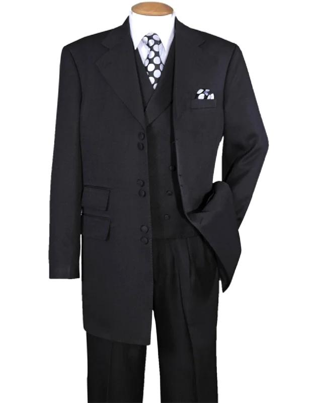 Mens 6 Button Double Breasted Vest Black Suit