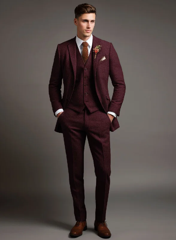 Dark Wine Heavy Tweed Suit