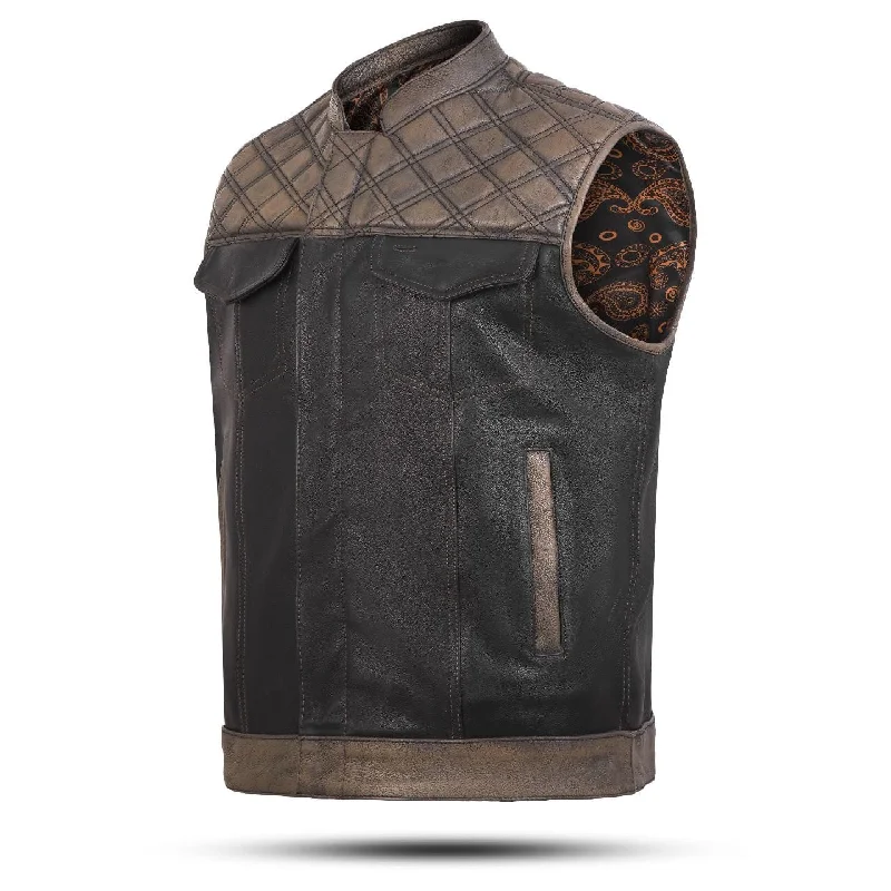 Brown Leather Diamond Stitch Motorcycle Vest