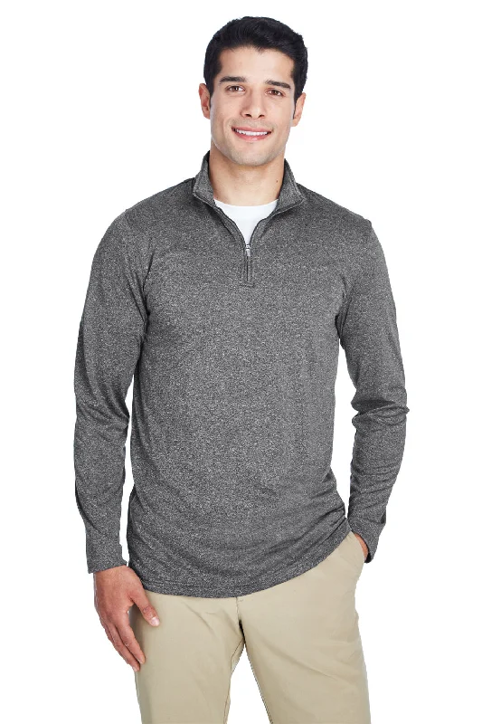 UltraClub Mens Heather Cool & Dry Performance Moisture Wicking 1/4 Zip Sweatshirt - Heather Black