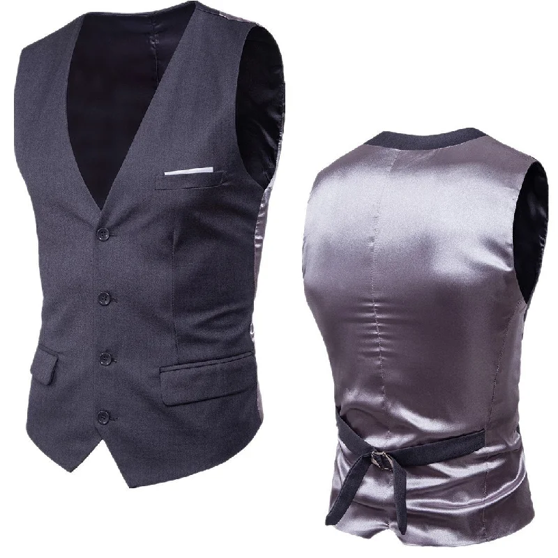 Mens Slim Fit Button Down Vest with Pocket Details