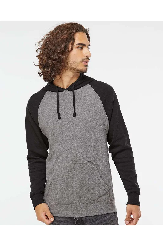 Independent Trading Co. Mens Special Blend Raglan Hooded Sweatshirt Hoodie w/ Pouch Pocket - Heather Nickel Grey/Black