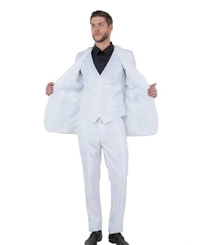 Odyssey Collection: Three-Piece Slim Fit Sharkskin Solid Suit in White