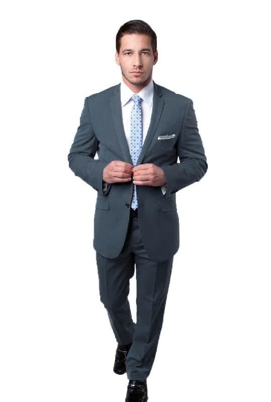 Chicnova Collection: Solid Grey Two-Button Slim Fit Suit with Flat Front Pants