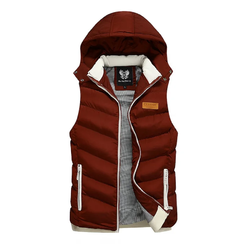 Mens Ultra Warm Winter Hooded Puffy Vest in Red