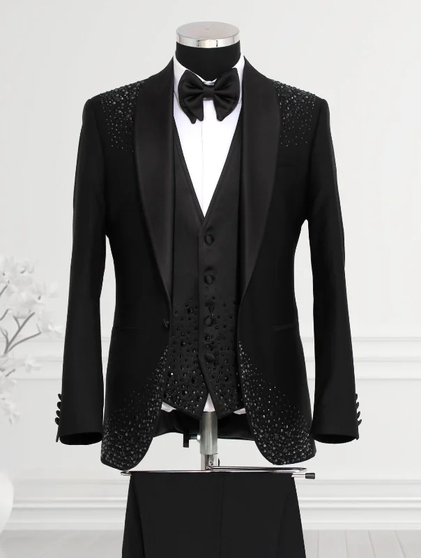 Black Rhinestone Decorated Black Tuxedo