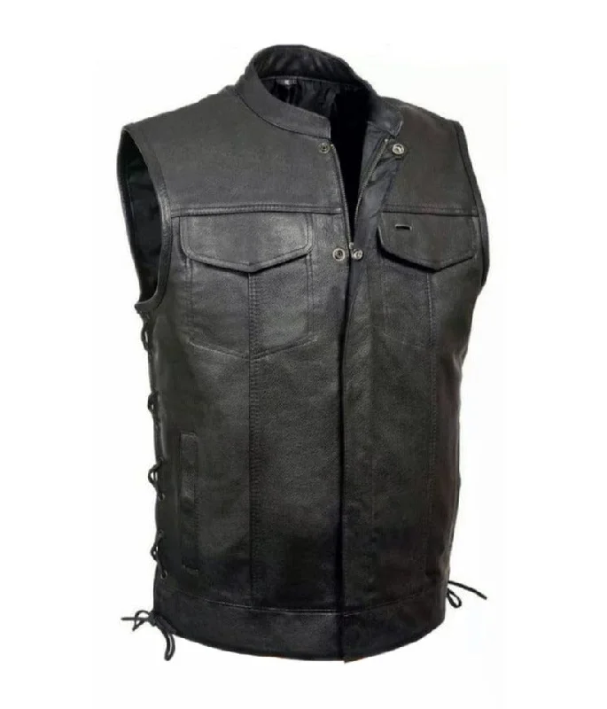 SOA Vest Men's Real Leather Anarchy Motorcycle Biker Club Concealed Carry Outlaw W/Side Laces