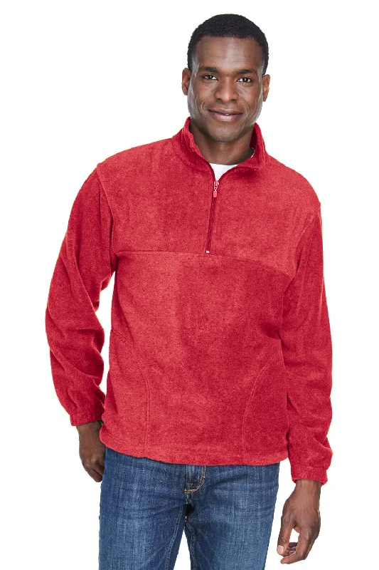 Harriton Mens Pill Resistant Fleece 1/4 Zip Sweatshirt w/ Pockets - Red