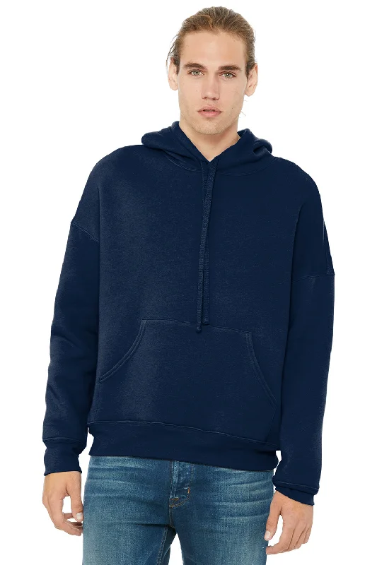 Bella + Canvas Mens Sponge Fleece Hooded Sweatshirt Hoodie w/ Pouch Pocket - Navy Blue