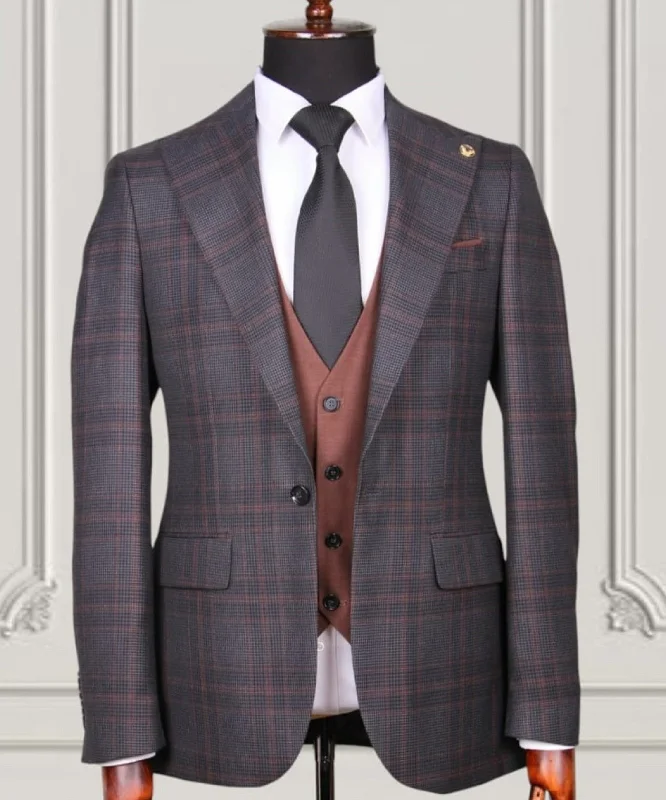 Black Brown Check Slim Fit Suit