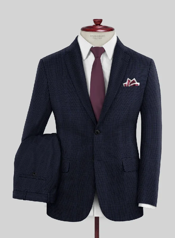 Scabal Poz Checks Blue Wool Suit