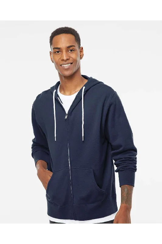 Independent Trading Co. Mens Full Zip Hooded Sweatshirt Hoodie w/ Pockets - Slate Blue