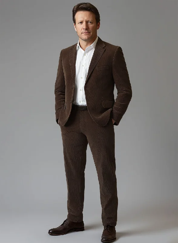 Dark Brown Stretch Pin Corduroy Suit