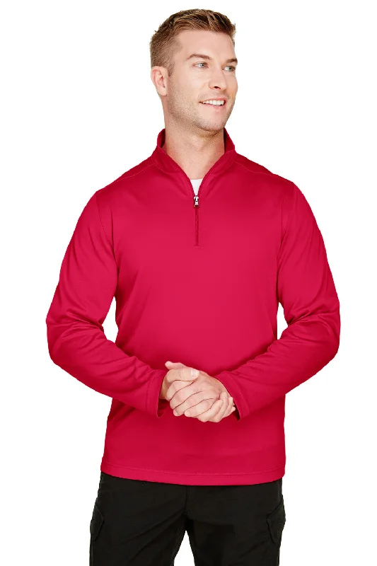 Harriton Mens Advantage Performance Moisture Wicking 1/4 Zip Sweatshirt - Red