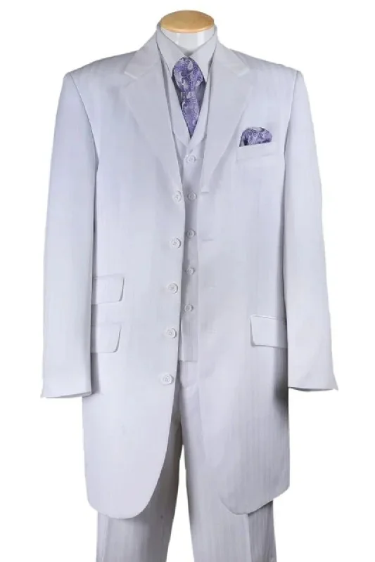 Mens Long Fashion Vested Tonal White Suit