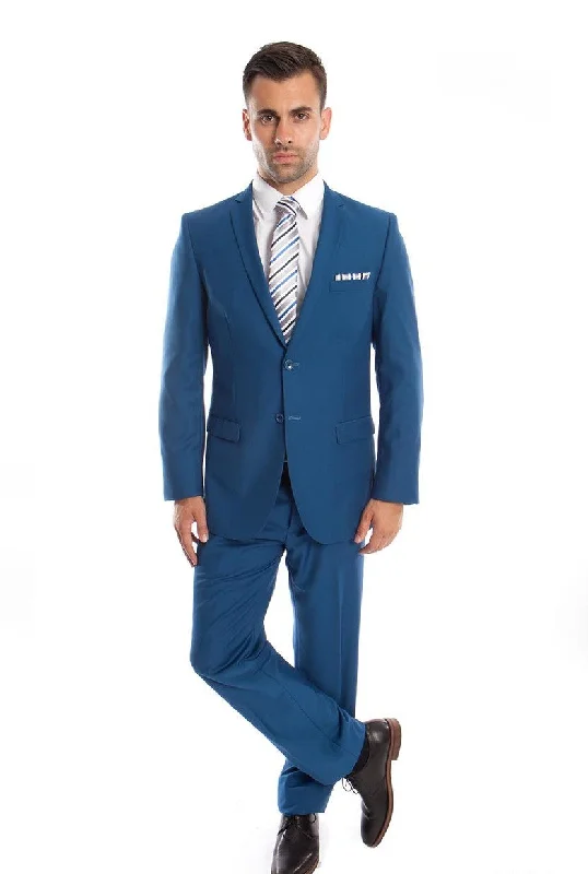 Essential Elegance Collection: Men's Two-Piece Suit Slim Fit with Notch Lapel In French Blue - Slim Fit