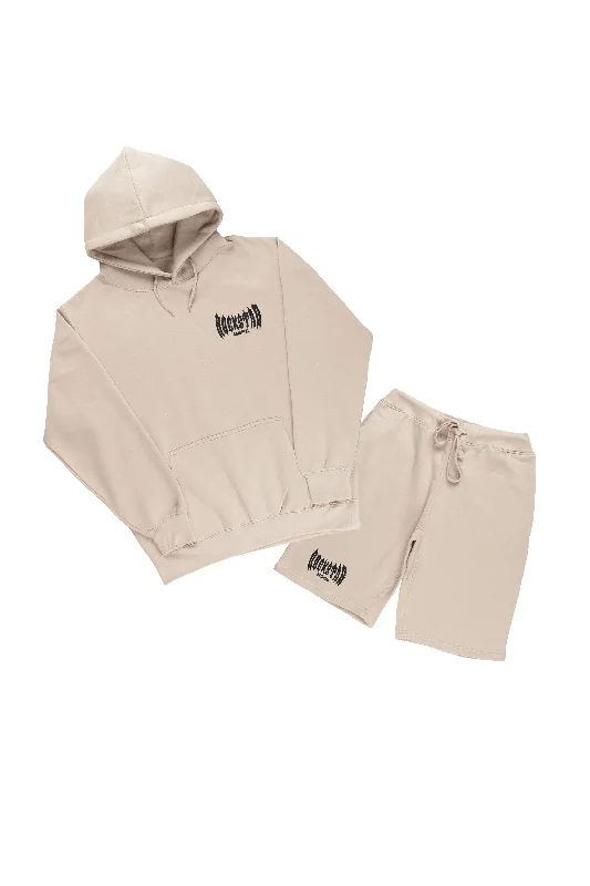 Skeller Beige Hoodie Short Set