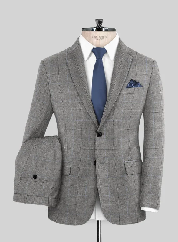 Scabal Cosmopolitan Windowpane Gray Wool Suit