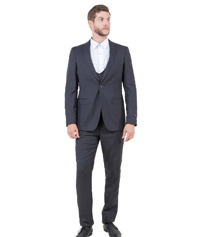 Midas Collection: Ultra Slim Three-Piece Suit with Peak Lapel in Dark Grey