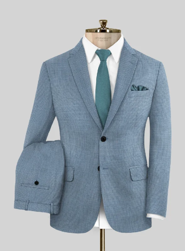 Scabal Cosmopolitan Nailhead Light Blue Wool Suit