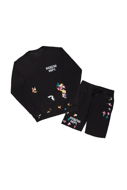 Rockstar Art Dist. Black Crewneck Short Set