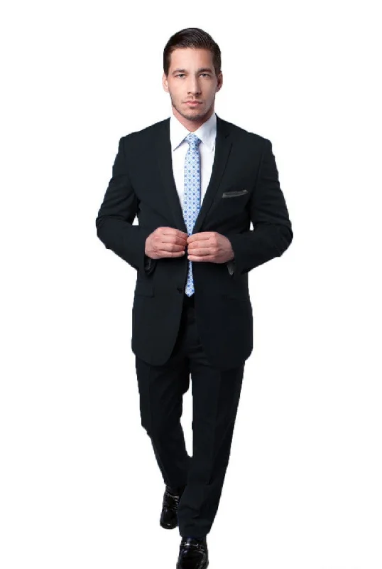 Chicnova Collection: Solid Black Two-Button Slim Fit Suit with Flat Front Pants