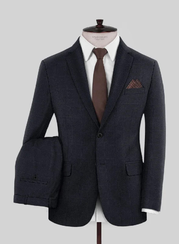 Scabal Sval Windowpane Blue Wool Suit