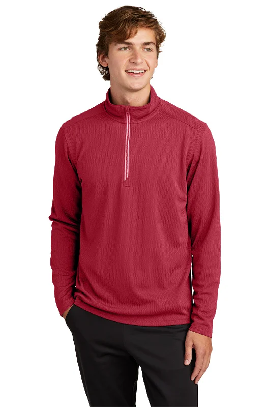 Sport-Tek Mens Sport-Wick Moisture Wicking 1/4 Zip Sweatshirt - Deep Red