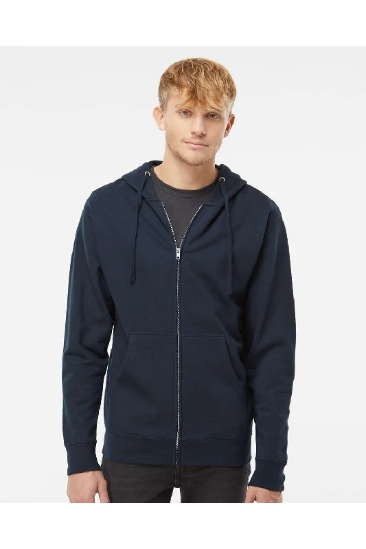 Independent Trading Co. Mens Full Zip Hooded Sweatshirt Hoodie w/ Pockets - Navy Blue - Closeout