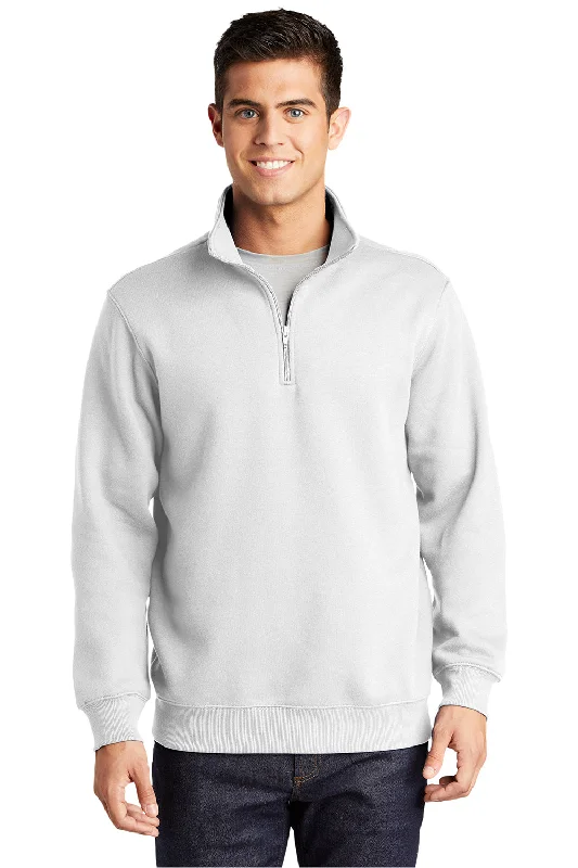 Sport-Tek Mens Shrink Resistant Fleece 1/4 Zip Sweatshirt - White