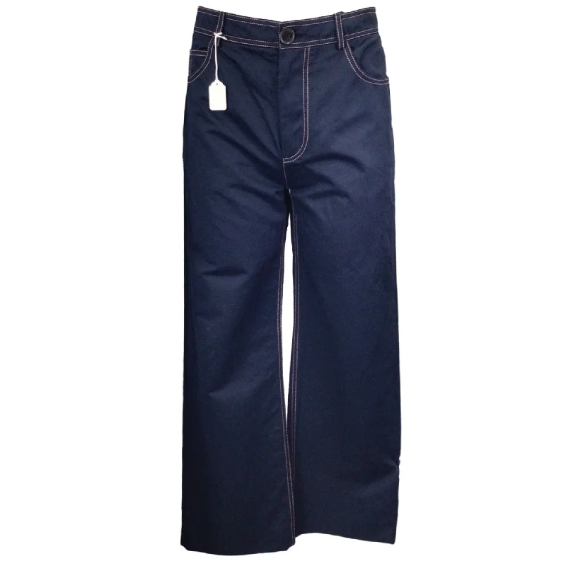 Marni Navy Blue Cotton Linen Trousers in Ultramarine