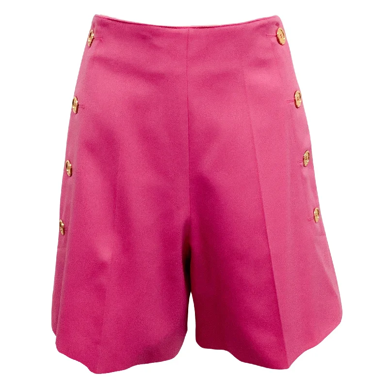 Patou Pink Wool Iconic Shorts with Gold Buttons