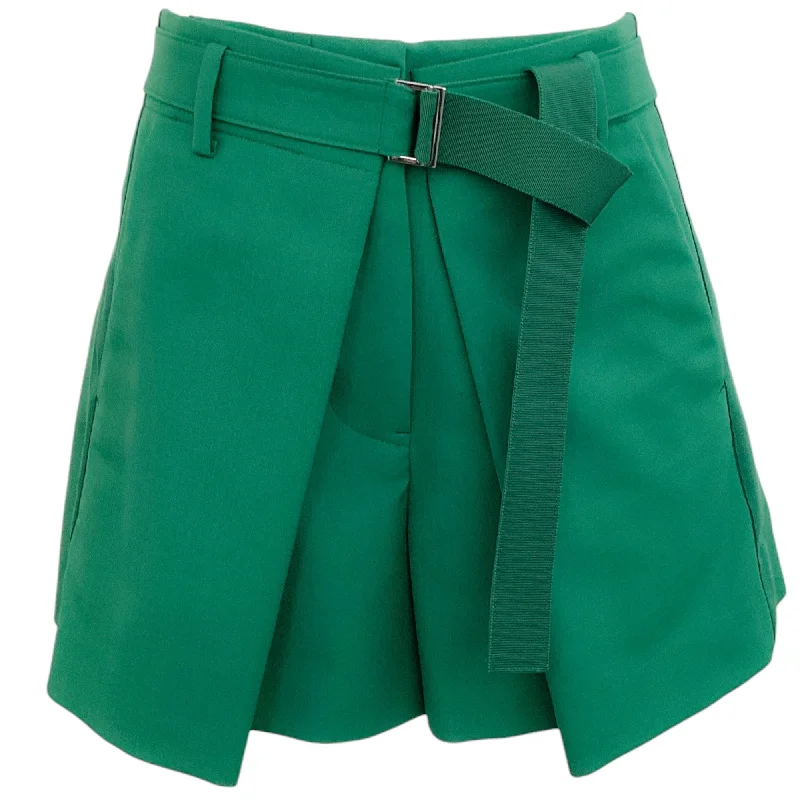 Sacai Green Wool Tuxedo Shorts with Belt