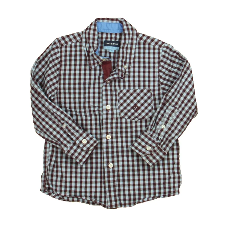 Andy & Evan Boys Blue | Brown Check Button Down Long Sleeve