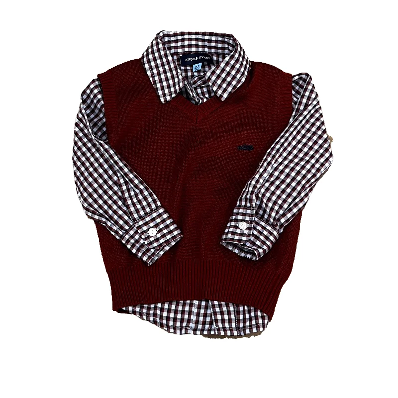 Andy & Evan Boys Maroon | Blue Check Button Down Long Sleeve