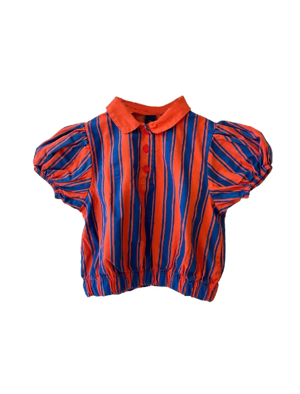 Girl's Allover Vertical Stripe Shirt In Saffron