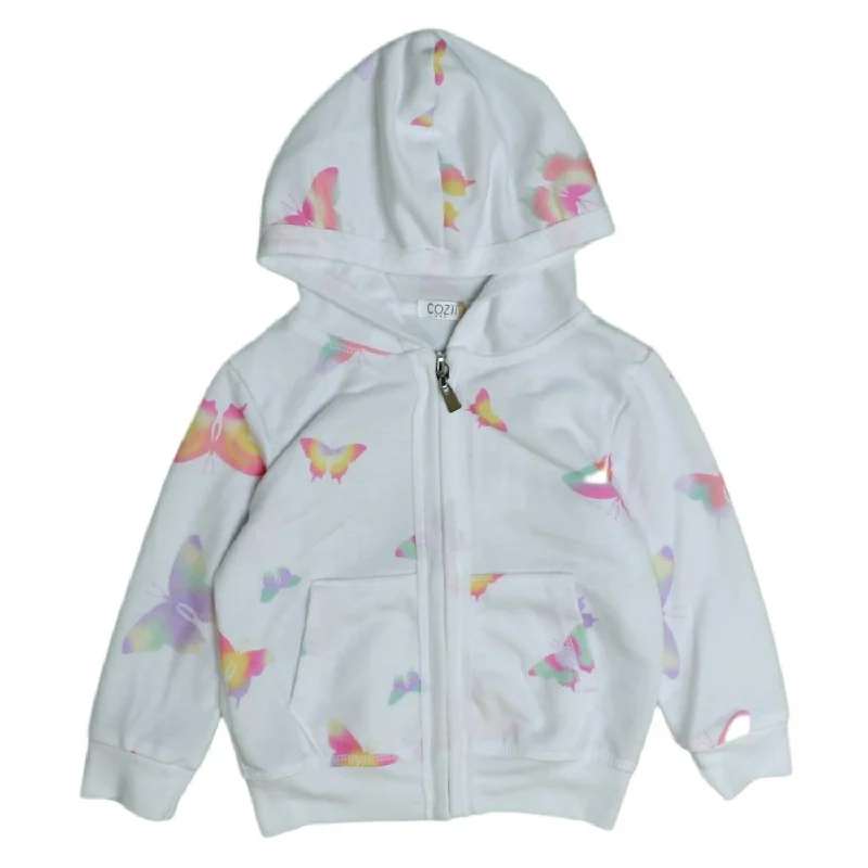 Girl's Butterfly Zip Up Hoodie In White