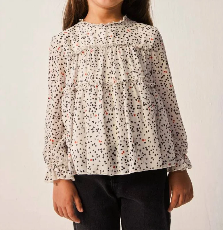 Girl's Chiffon Heart Blouse In Ivory